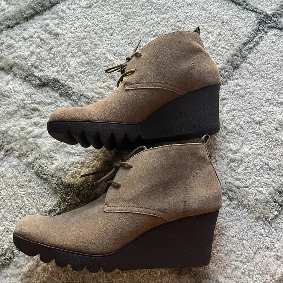 Donald J Pliner Makko bootie ankle boots lace up chunky wedge brown taupe 10 - Picture 15 of 15